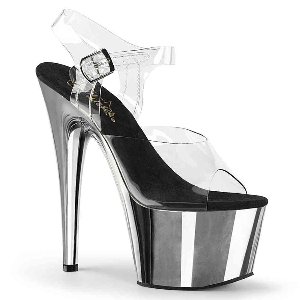 Pleaser - ADORE708 Sandale à bride à la cheville, Pole dance chaussures - Chaussures de pole dance - Noir/Couleur argent Product image